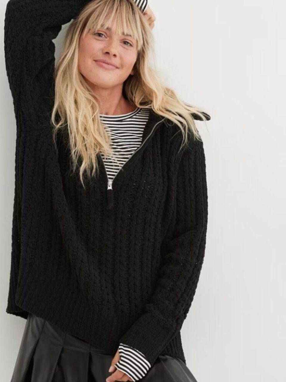 Aerie Car Cable Knit Quarter Zip